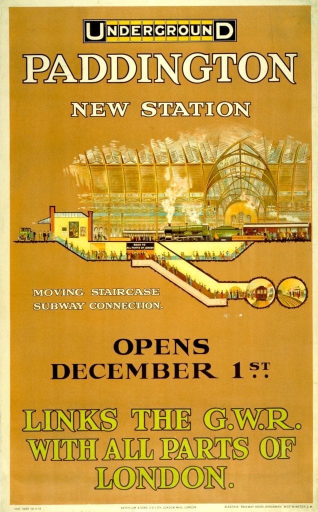 Underground poster announcing the Bakerloo extension to Paddington, opened in 1913.