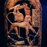 Wooden Ceremonial Shield with King as Sphinx Trampling on Nubian Enemies - CREDIT IMG