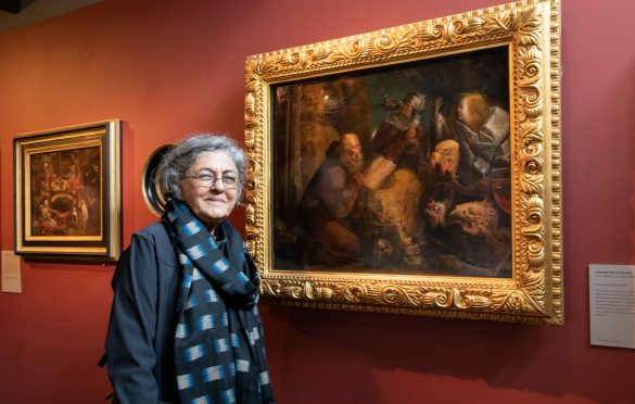 Nalini Malani in front of Jan van der Venne’s The Temptation of St Anthony at the Holburne Museum, Bath