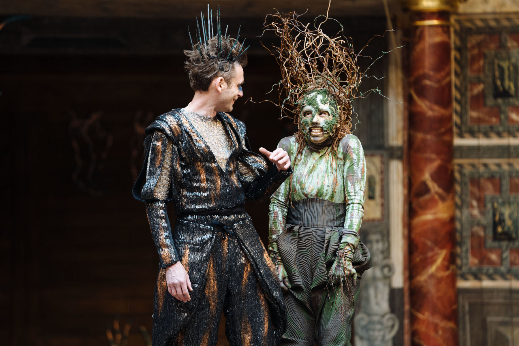 Jack Laskey as Oberon and Michelle Terry as Puck (c. Helen Murray)