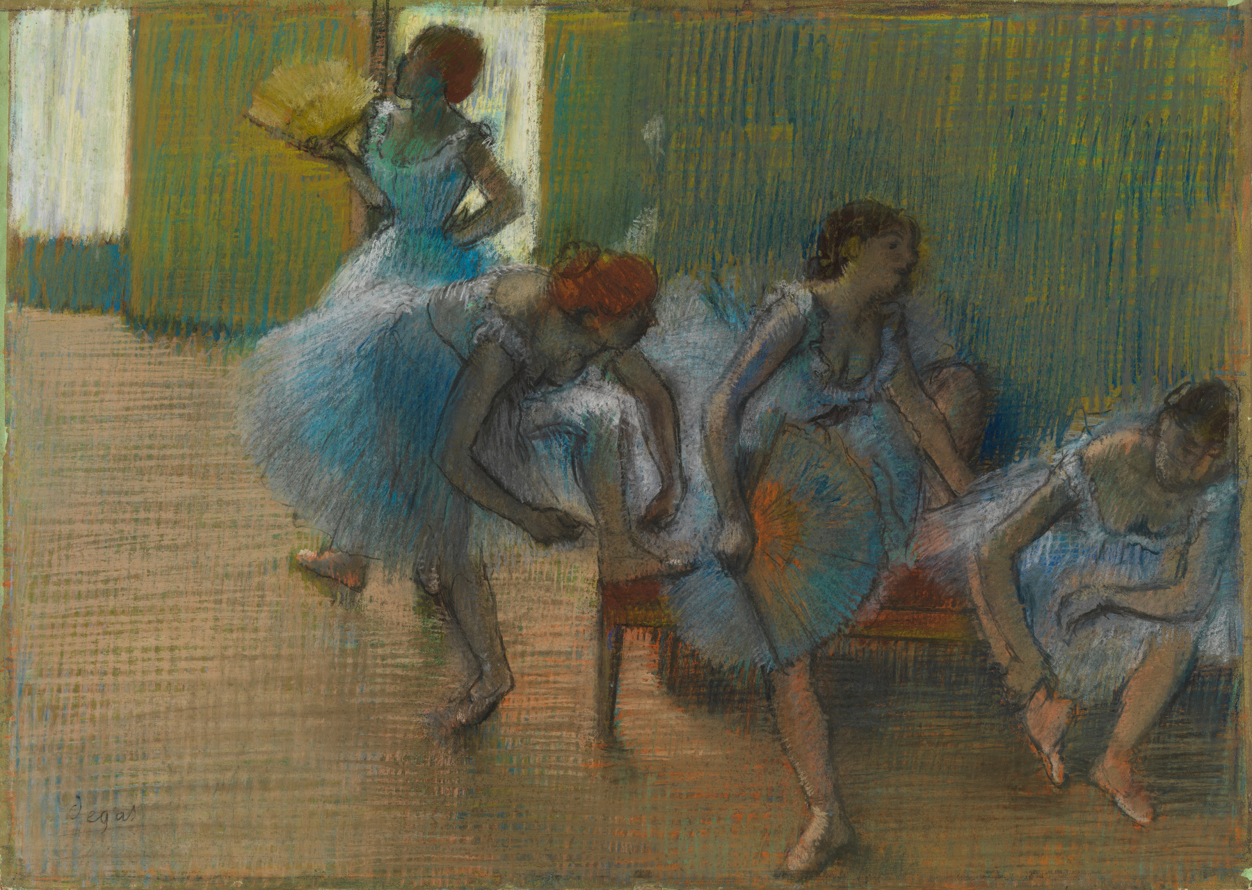 Impressionists on Paper Edgar Degas, Dancers on a Bench, c. 1898. Pastel on tracing paper, 53.7 x 75.6 cm. Lent by Glasgow Life (Glasgow Museums) on behalf of Glasgow City Council. Bequeathed by William McInnes, 1944. Photo: © CSG CIC Glasgow Museums Collection
